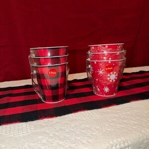 Holiday Time Red and Black Plaid and Snowflake Mugs